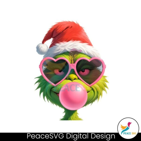 pink-christmas-grinch-blowing-bubble-heart-sunglasses-png-sublimation