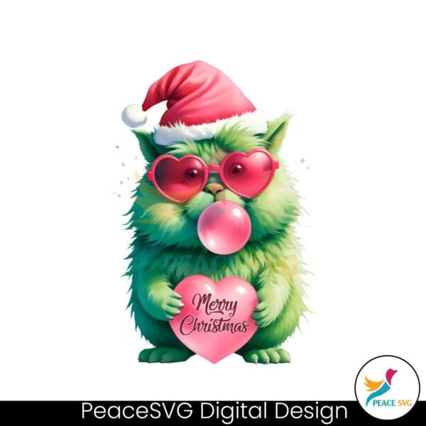 cute-grinch-cat-blowing-bubble-pink-christmas-png