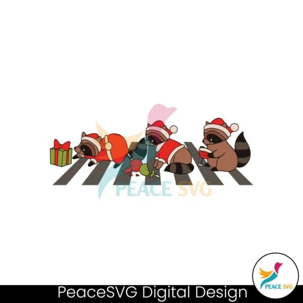 racoon-christmas-santa-hat-cross-the-road-svg