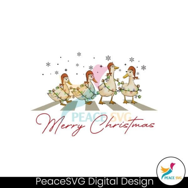 merry-christmas-ducks-cross-the-road-santa-hat-christmas-light-png