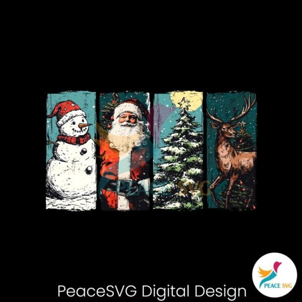 retro-vintage-christmas-snowman-santa-pine-tree-reindeer-png