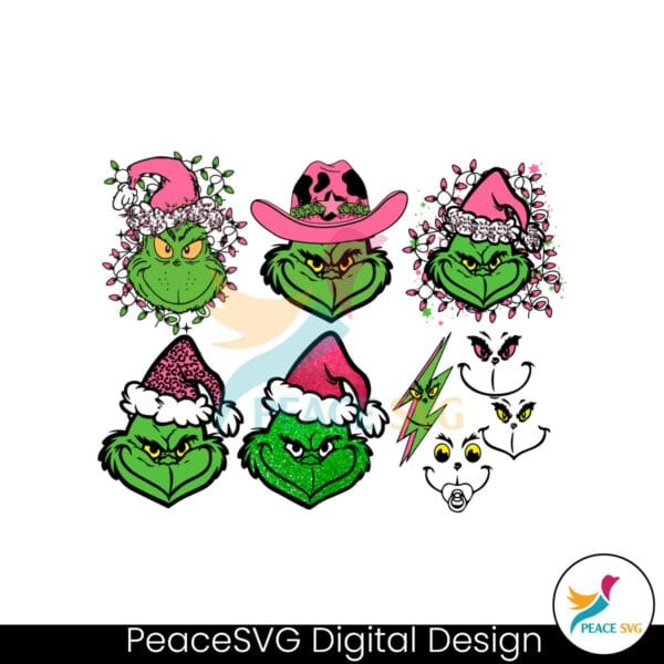 retro-pink-christmas-grinch-head-and-face-western-grinchmas-svg-png-bundle