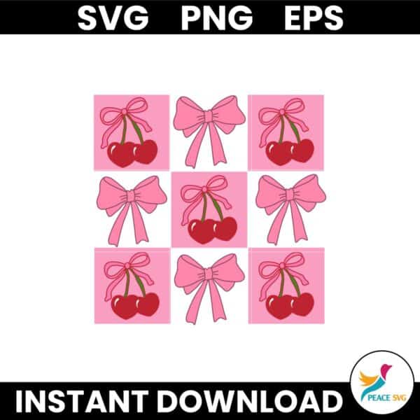 Checked Cherry Coquette Bow Love You Svg