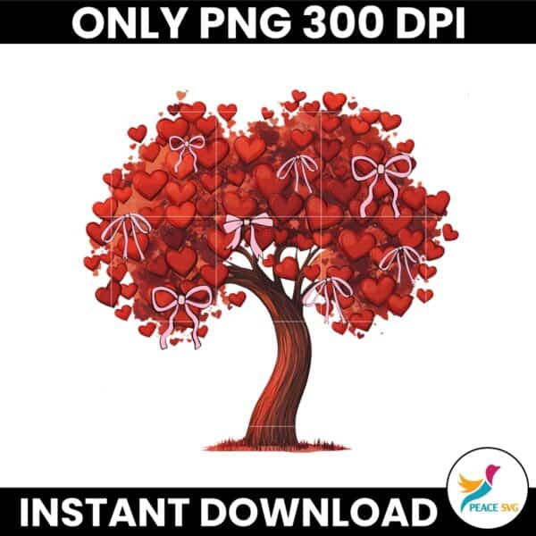 Coquette Valentine Heart Red Tree PNG