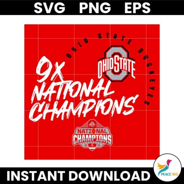 Ohio State Buckeyes Football 9x National Champions Logo SVG