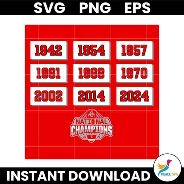 Ohio State Buckeyes Glory Years 9x National Champions SVG