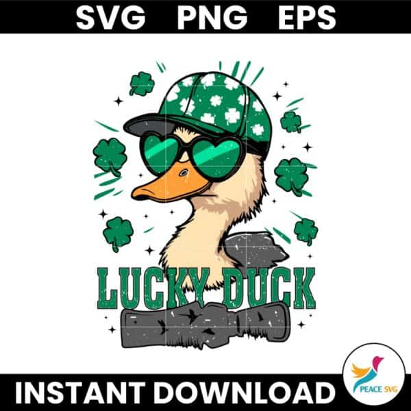 Retro Lucky Duck Svg Png, Duck St Patricks Day Svg