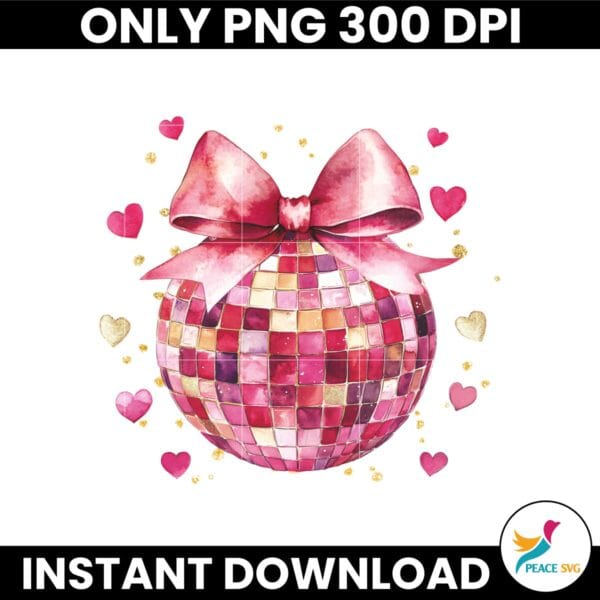 Valentine Coquette Disco Bow Pink Heart PNG