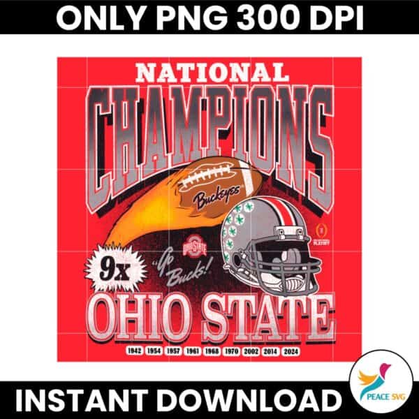 Vintage 9x National Champions Ohio State Buckeyes PNG