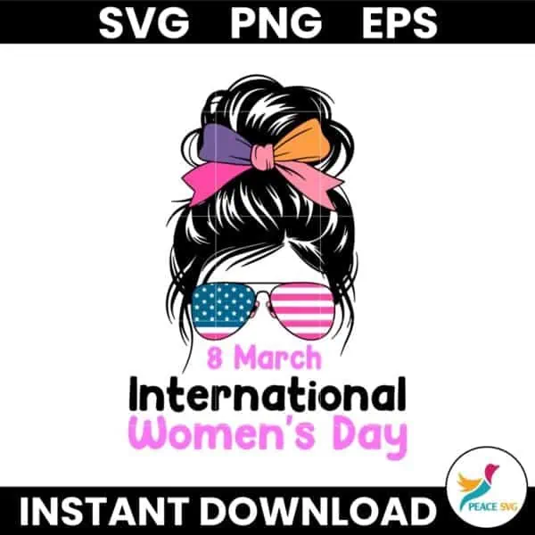 8 March International Womens Day Messy Bun Coquette Bow SVG