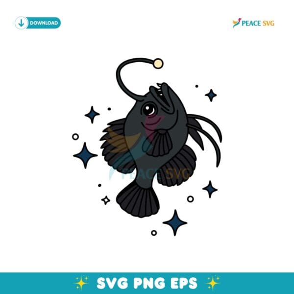 Anglerfish Black Seadevil In The Deep Sea Svg