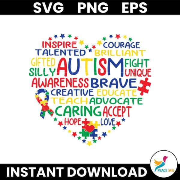 Autism Awareness Heart Puzzle Piece Pride Svg