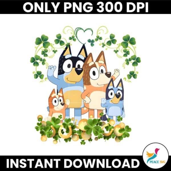 Bluey Family Cartoon St Patricks Day Lucky Shamrock  PNG