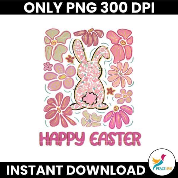 Boho Happy Easter Bunny Floral Glitter Flower Png