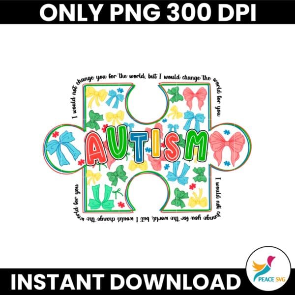 Colorful Coquette Bow Puzzle Autism Quote PNG