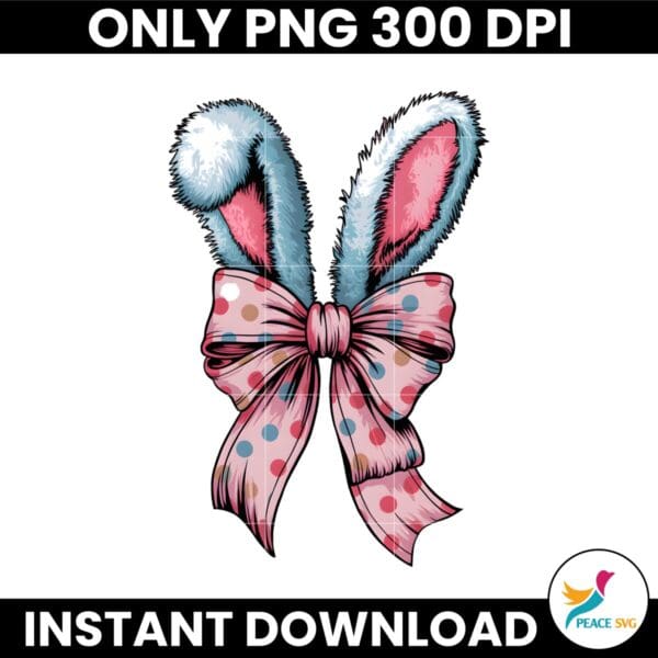 Colorful Polka Dot Coquette Bow Easter Bunny Ear PNG