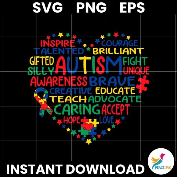 Colorful Puzzle Autism Awareness Heart Quote SVG