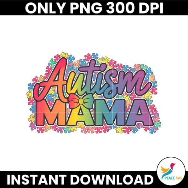 Colorfull Autism Mama Rainbow Puzzle Coquette Bow PNG