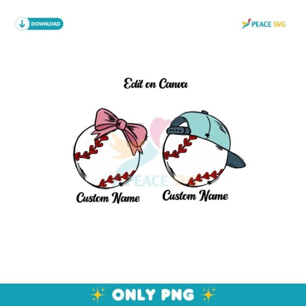 Custom Boy And Girl Baseball Coquette Bow Png