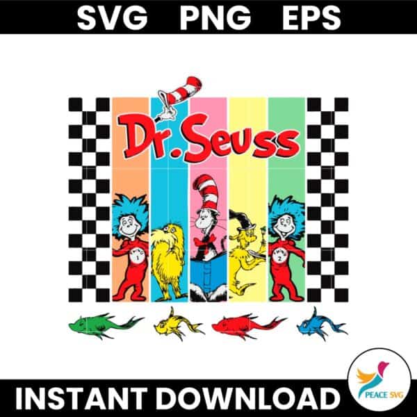 Dr Seuss Read Across America Cartoon Character Checkered SVG