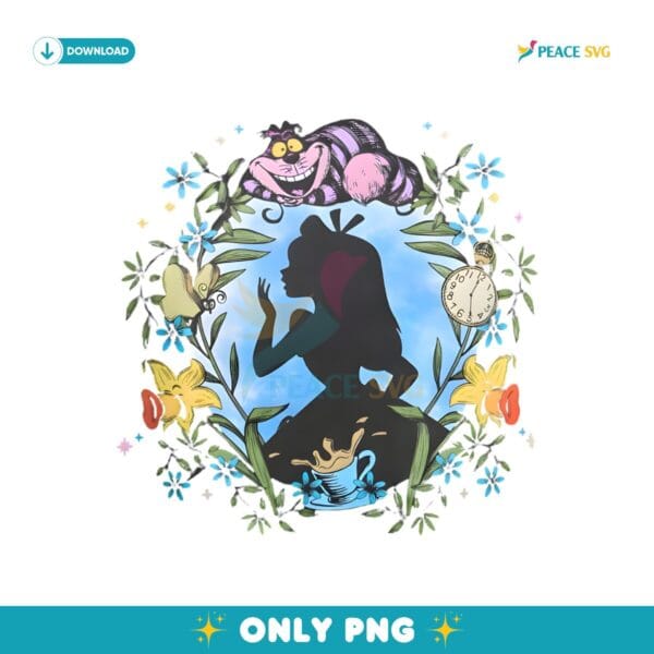 Floral Disney Alice In Wonderland Silhouette PNG