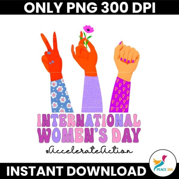 Floral International Womens Day Accelerate Action Raise Hand PNG