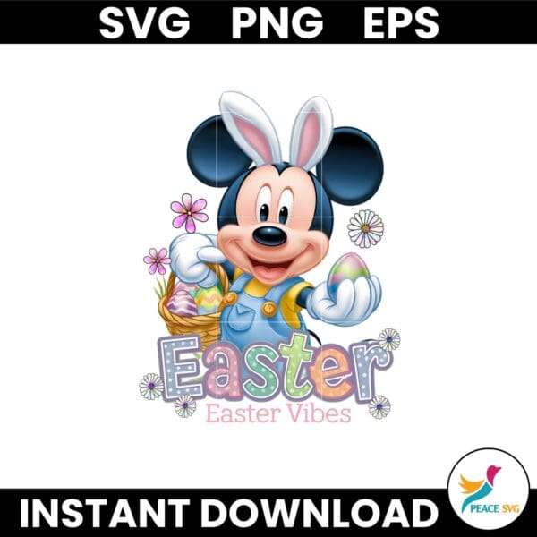 Floral Mickey Mouse Easter Vibes Bunny Eggs Png