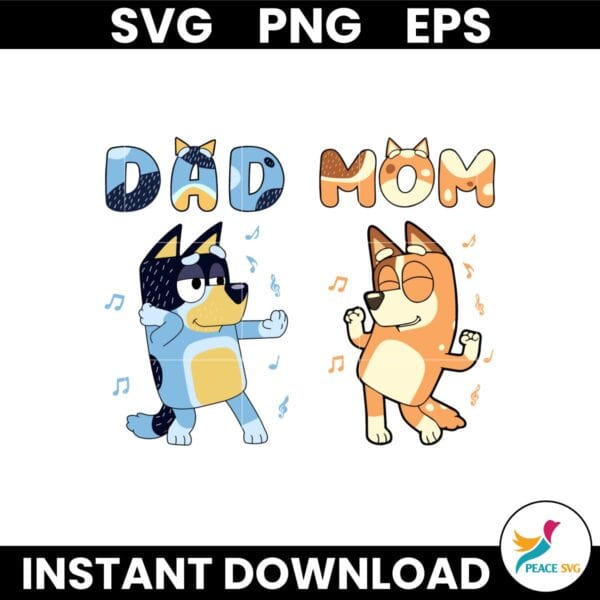 Funny Bluey Mom And Bluey Dad Dancing Svg