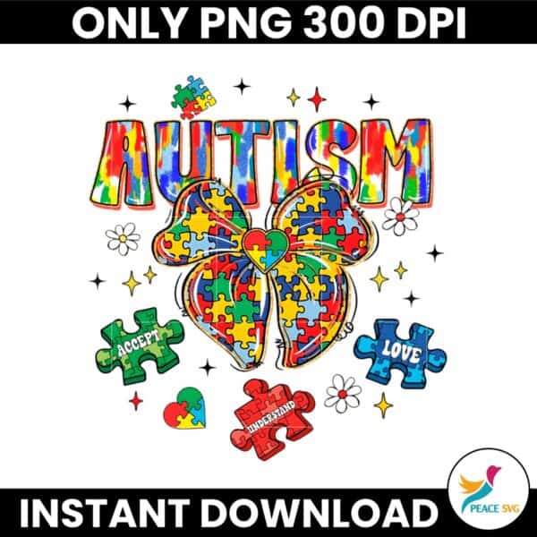 Glitter Colorful Autism Puzzle Coquette Bow Love Understand Accept PNG