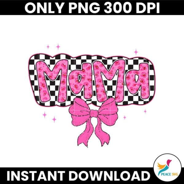 Glitter Mama Pink Coquette Bow Checkered PNG