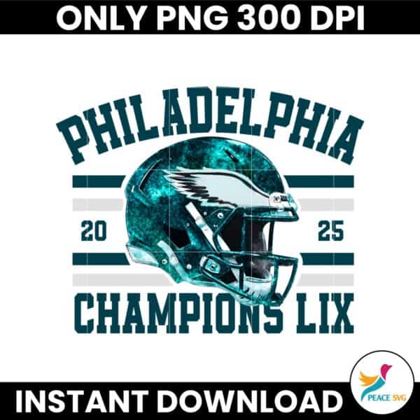 Glitter Philadelphia 2025 Champions LIX Football Helmet PNG