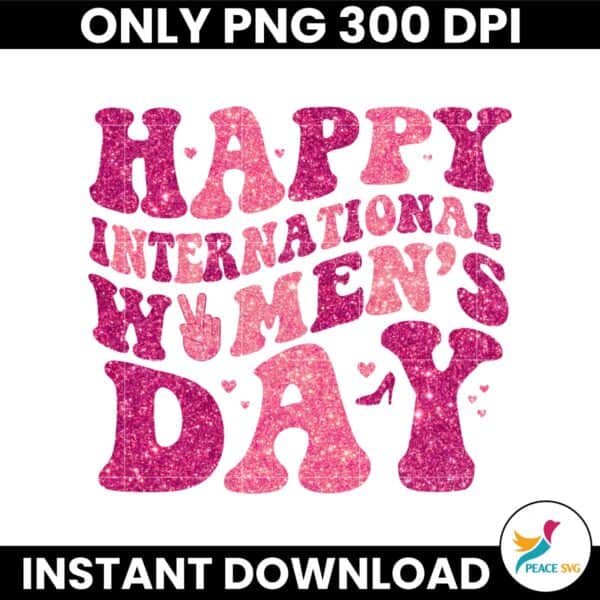 Glitter Retro Groovy Happy International Womens Day PNG