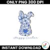 Happy Easter Blue Toile Floral Chinoiserie Bunny Png