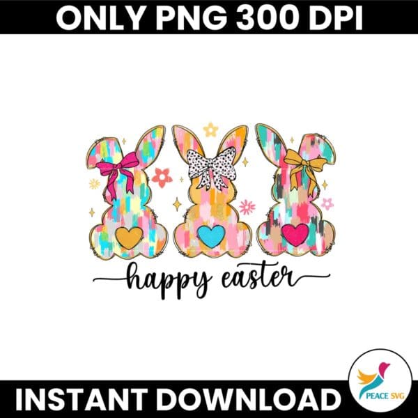 Happy Easter Coquette Bow Brushstroke Bunny Png