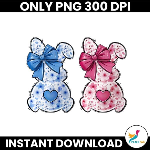 Happy Easter Couple Floral Bunny Coquette Bow Png