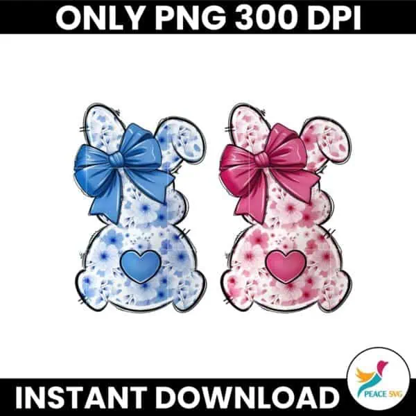 Happy Easter Couple Floral Bunny Coquette Bow Png