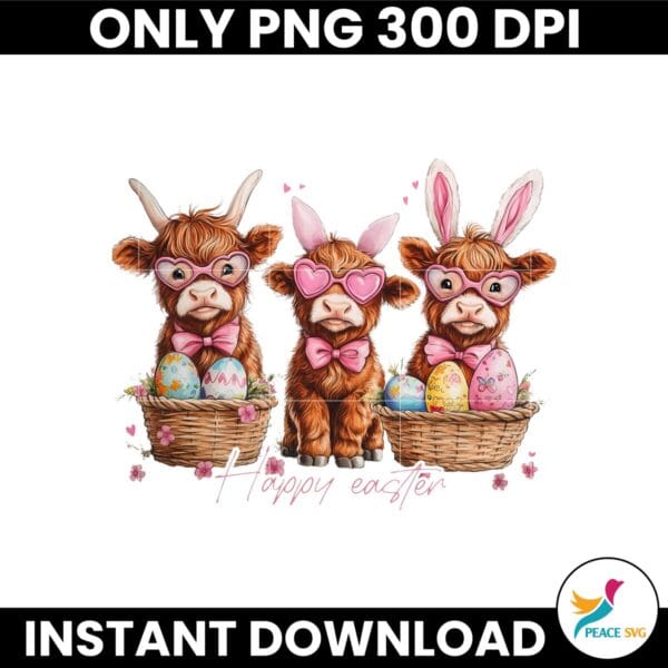 Happy Easter Day Highland Cow Bunny Egg PNG