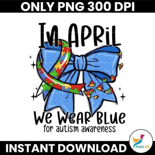 In April We Wear Blue Autims Coquette Bow Puzzle Ribbon PNG