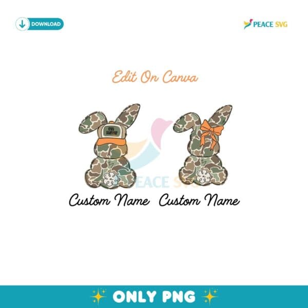 Personalized Egg Hunter Bunny Camo Easter Bow Png