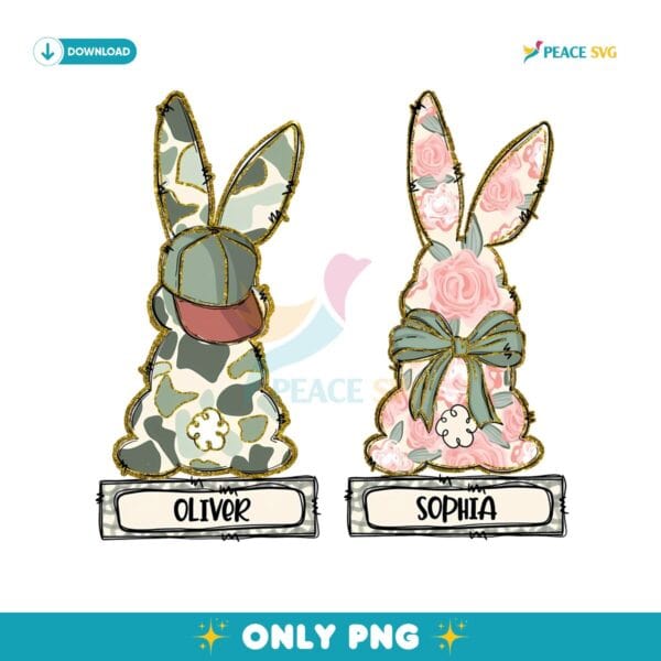 Personalized Floral Kid Name Easter Bunny Coquette Png