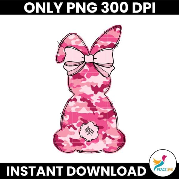 Pink Camo Easter Bunny Coquette Bow PNG