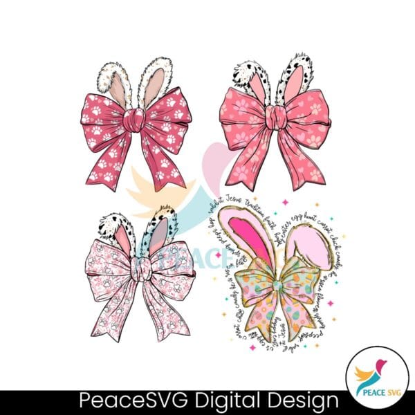 Pink Easter Bunny Ear Coquette Bow Png Bundle