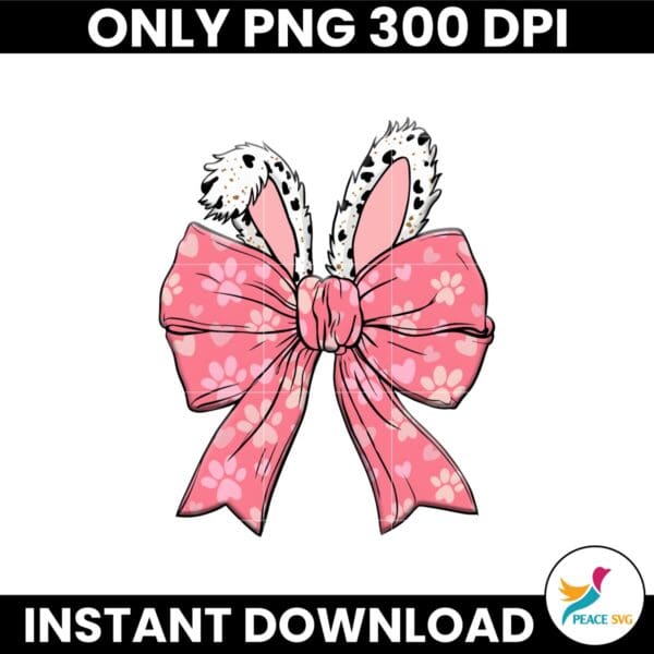 Pink Easter Bunny Ear Leopard Paw Coquette Bow Png