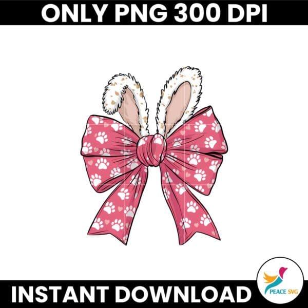 Pink Easter Bunny Ear Leopard Paw Coquette Bow Png