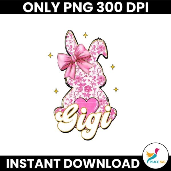 Pink Floral Chinoiserie Bunny Gigi Coquette Easter Png