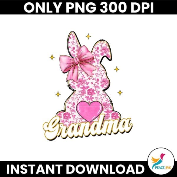 Pink Floral Chinoiserie Bunny Grandma Coquette Easter Png