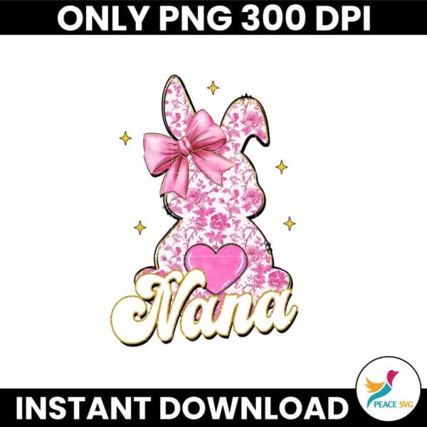 Pink Floral Chinoiserie Bunny Nana Coquette Easter Png