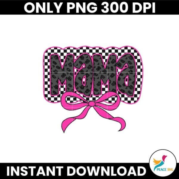 Pink Ribbon Checkered Mama Varsity Coquette Bow Png