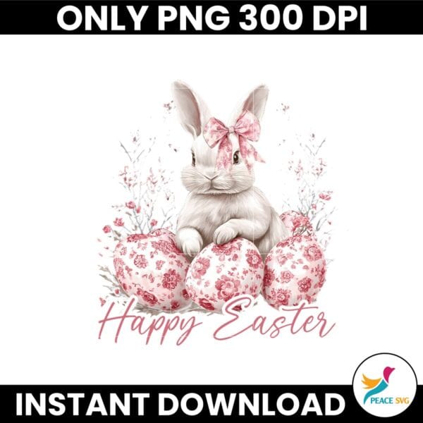 Pink Toile Happy Easter Rabbit Grand Millennial Png