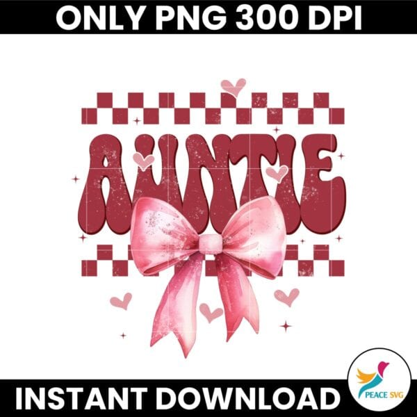 Retro Auntie Checkered Coquette Bow Valentine Png